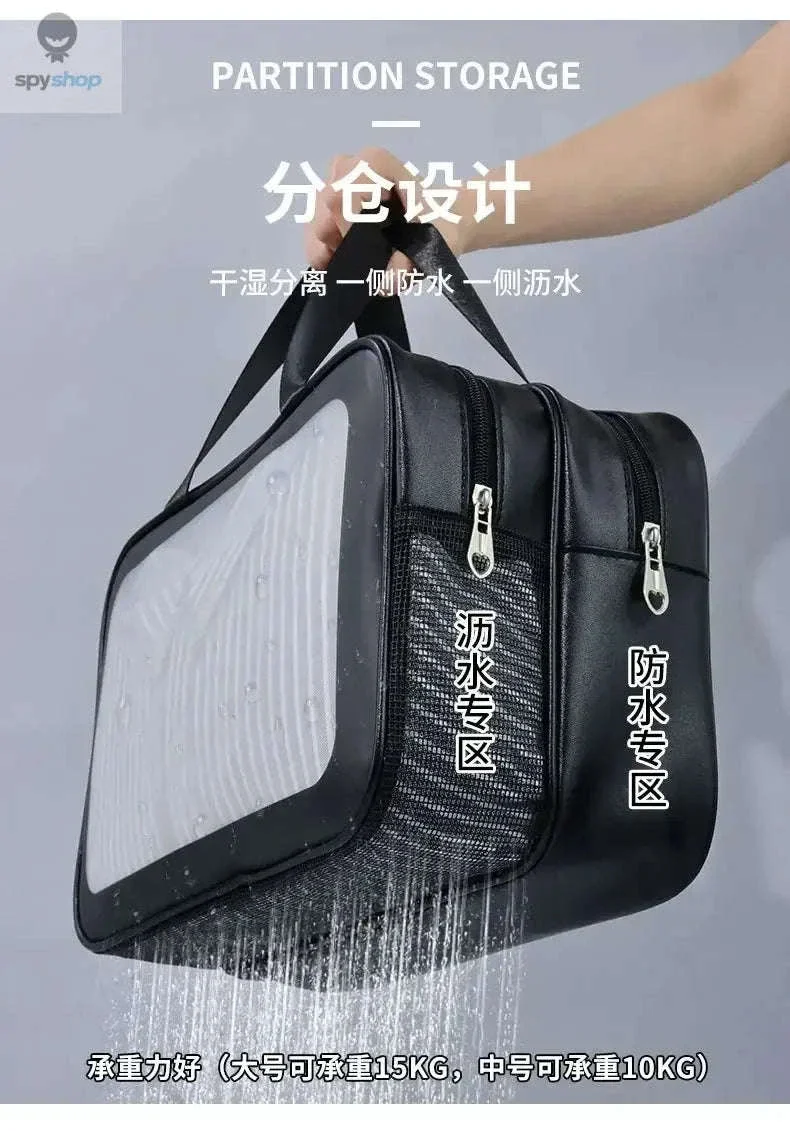 Transparent Dry-Wet PU Makeup Bag with Dual Compartments - Image 6