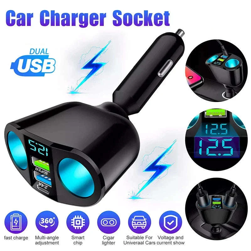 Dual Port Car Charger with Digital Display