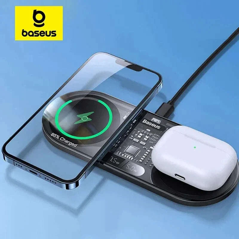 Dual Wireless Charger with LED Display for iPhone, Samsung & AirPods