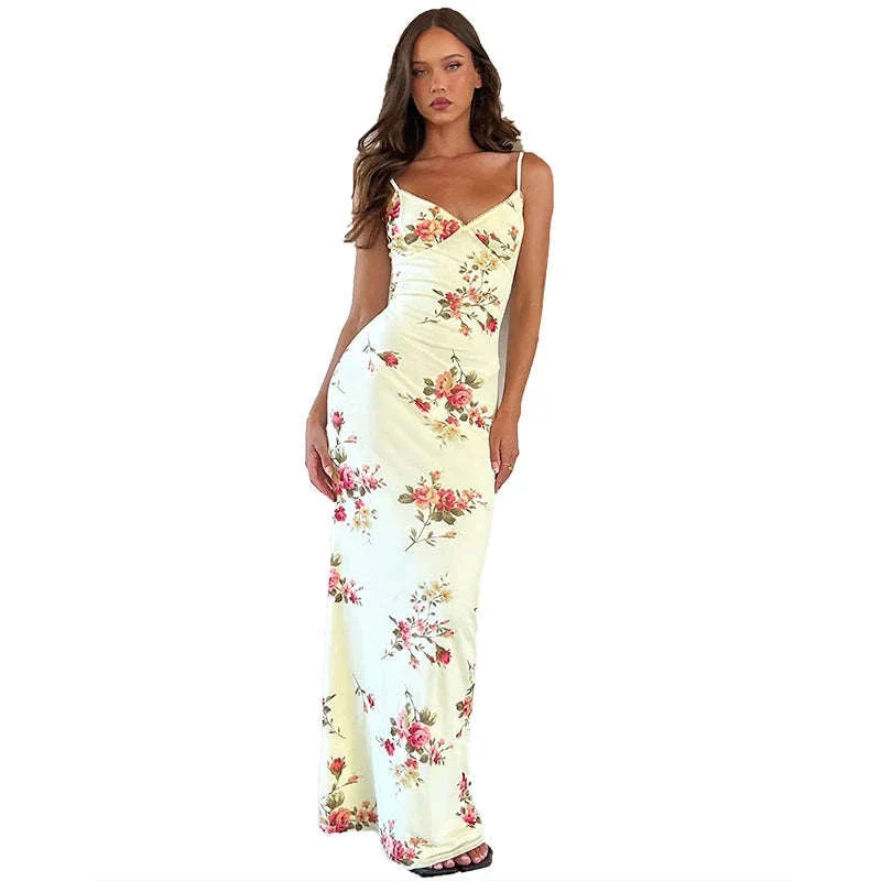 Floral Print Maxi Dress with Open-Back, Square Neckline - Image 22