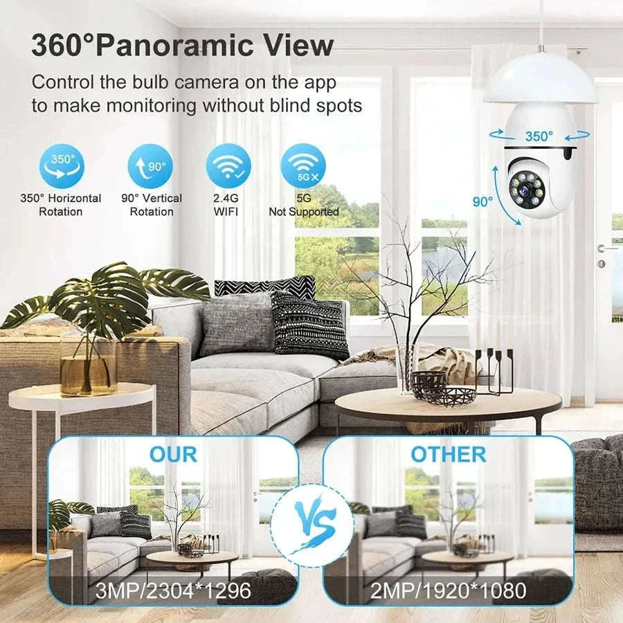 WiFi Bulb Camera 1080P Smart Indoor Security with Night Vision - Image 3