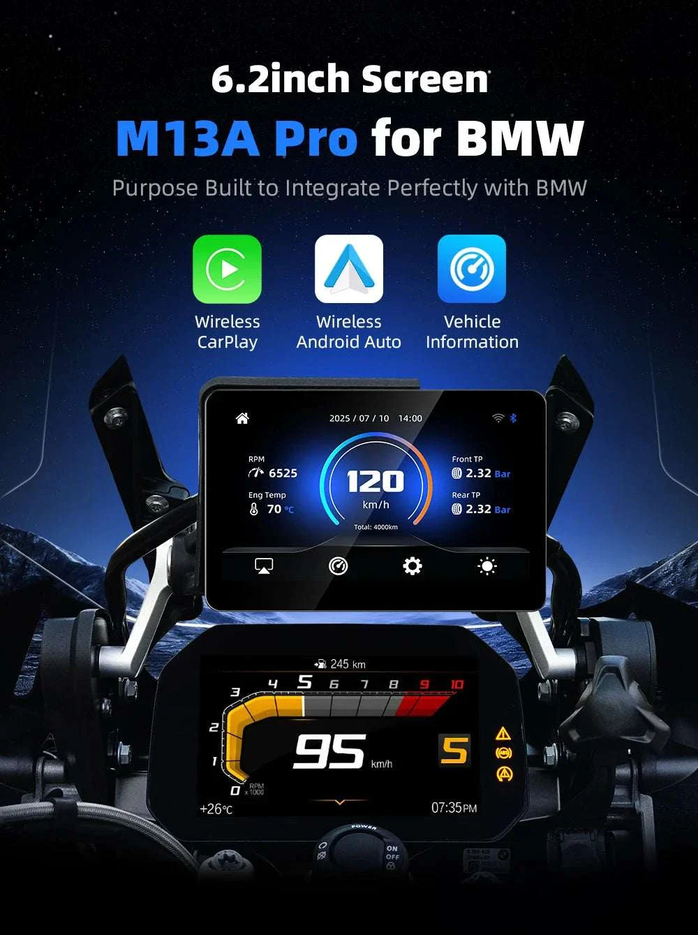 6.2" Motorcycle GPS with Wireless CarPlay & Android Auto for BMW - Image 7