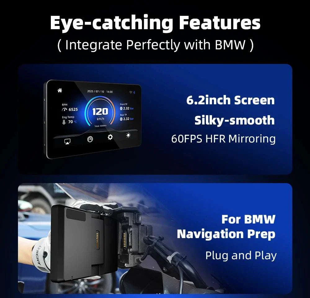 6.2" Motorcycle GPS with Wireless CarPlay & Android Auto for BMW - Image 8