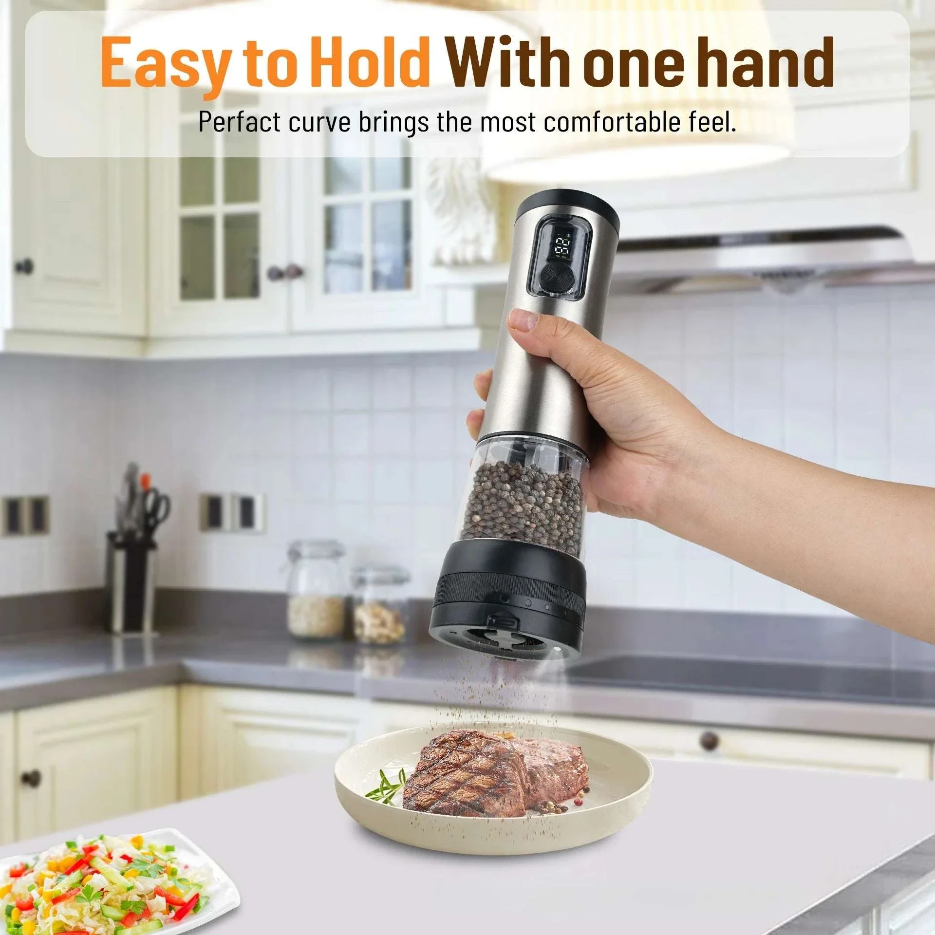 Electric Salt & Pepper Grinder Set with Rechargeable Base & LED - Image 7