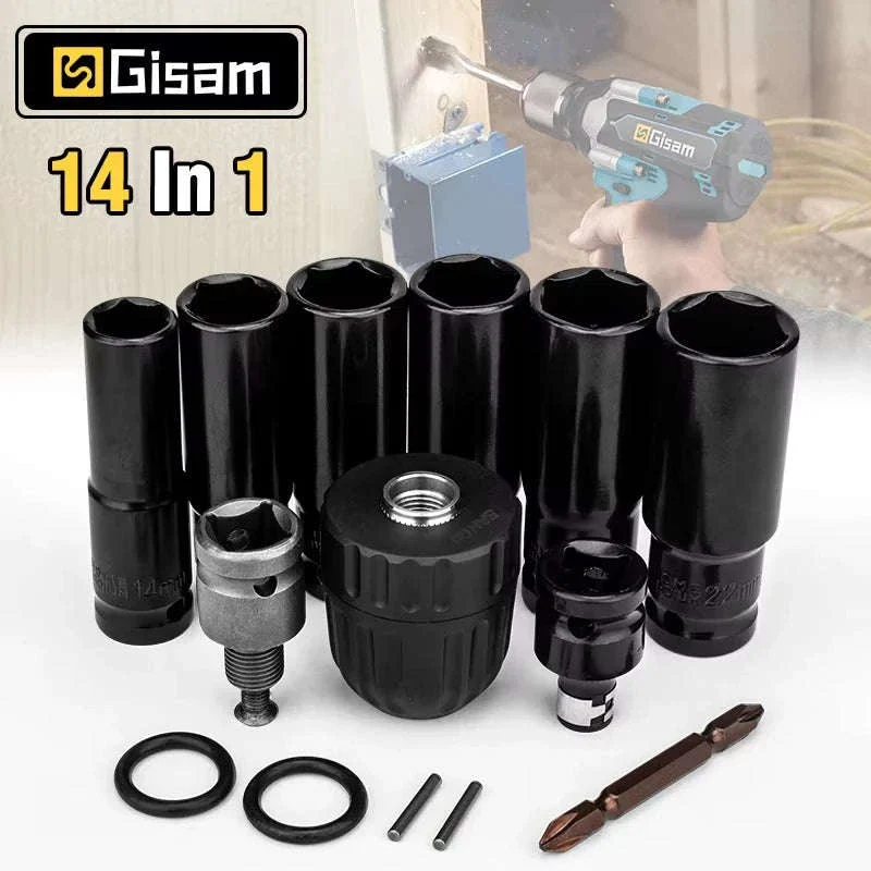 14-Piece Electric Impact Wrench Socket Adapter Kit