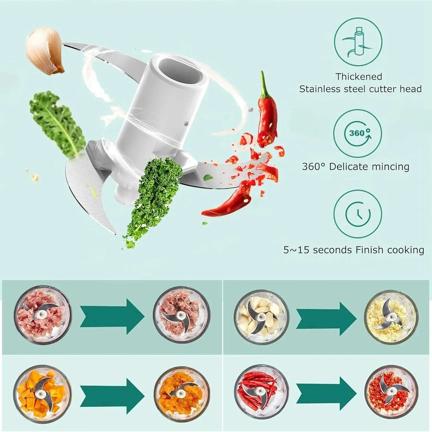 Electric Mini Food Chopper 350ML USB Rechargeable Garlic & Meat Grinder - Image 4