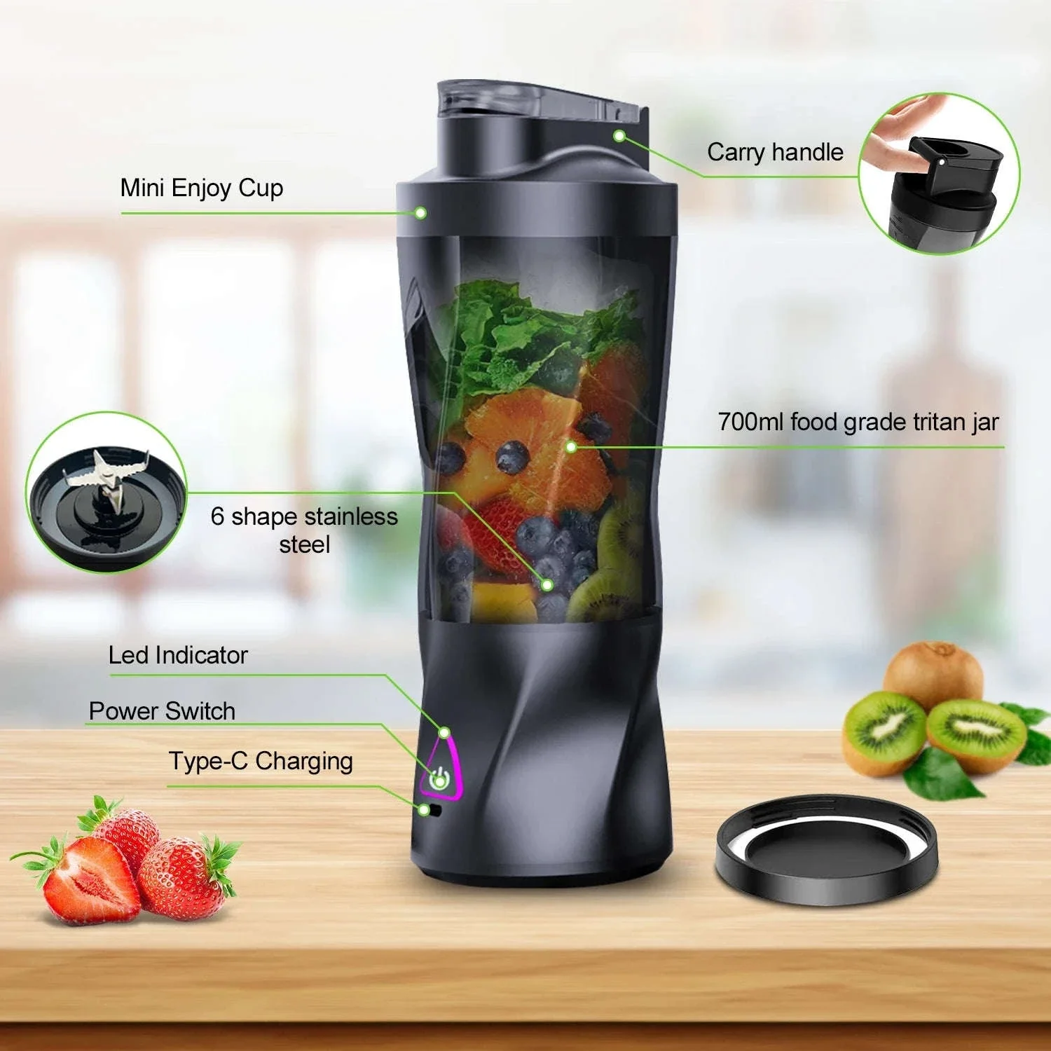 Electric Portable Juicer Blender 700ml USB Rechargeable - Image 9