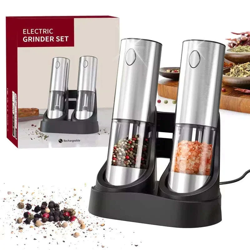Electric Salt and Pepper Grinder Set with Rechargeable Base