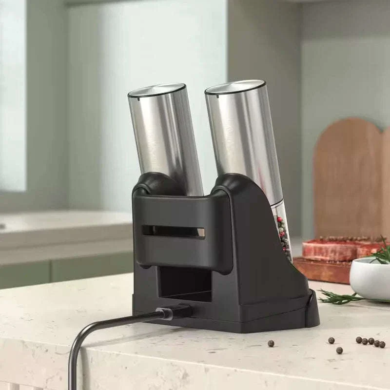 Electric Salt and Pepper Grinder Set with Rechargeable Base - Image 3