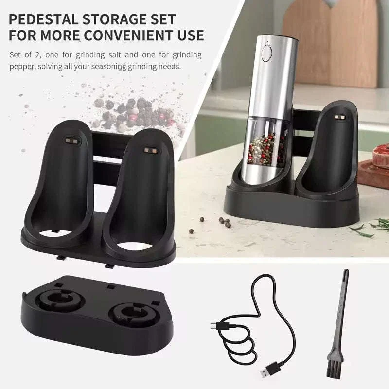 Electric Salt and Pepper Grinder Set with Rechargeable Base - Image 4