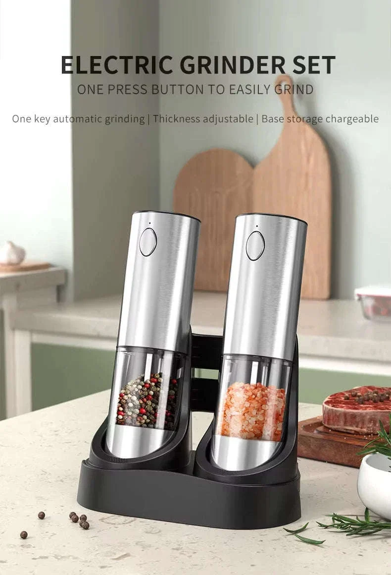 Electric Salt and Pepper Grinder Set with Rechargeable Base - Image 6