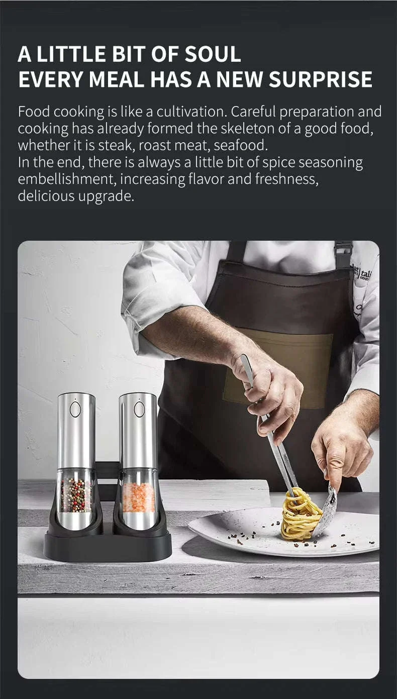 Electric Salt and Pepper Grinder Set with Rechargeable Base - Image 7