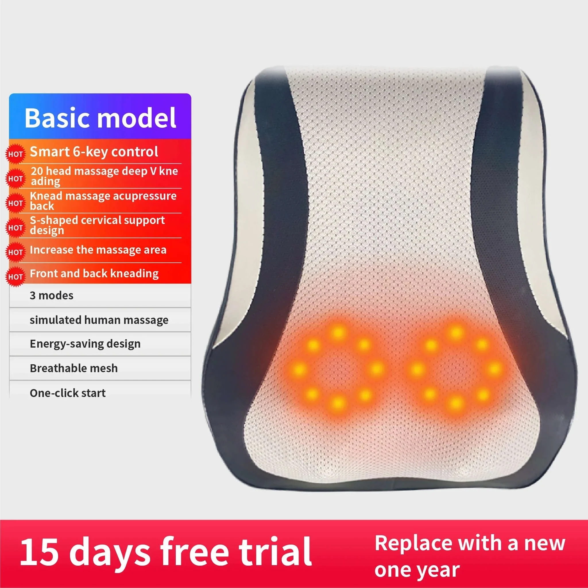 Electric Shiatsu Massage Pillow for Neck, Back and Shoulders - Image 28