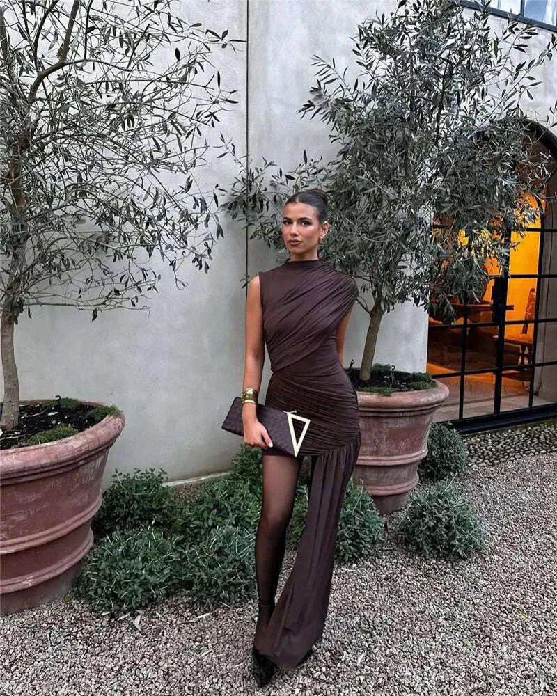 Elegant Irregular Draped Ruched Dress for a Flattering Look - Image 18