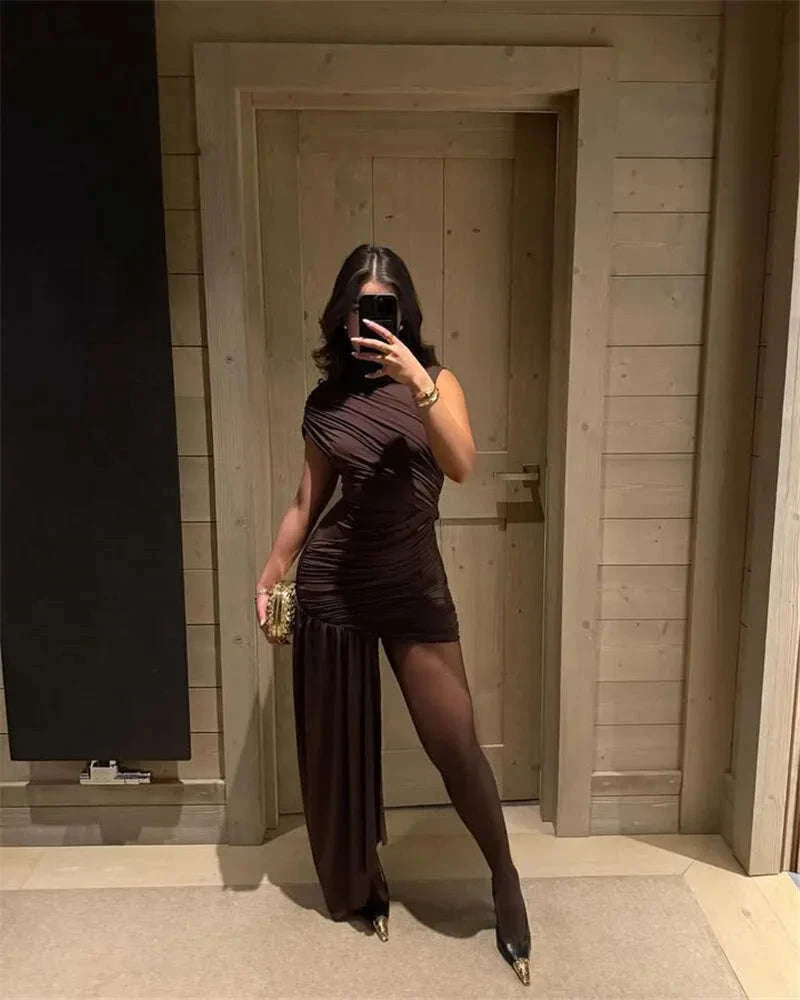 Elegant Irregular Draped Ruched Dress for a Flattering Look - Image 27