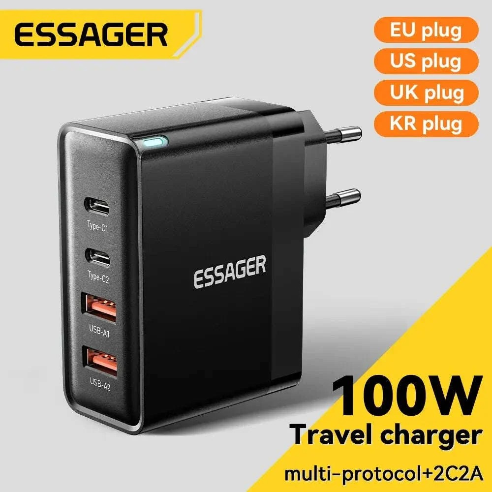 100W GaN USB Car Charger with 4 Ports and Fast Charging