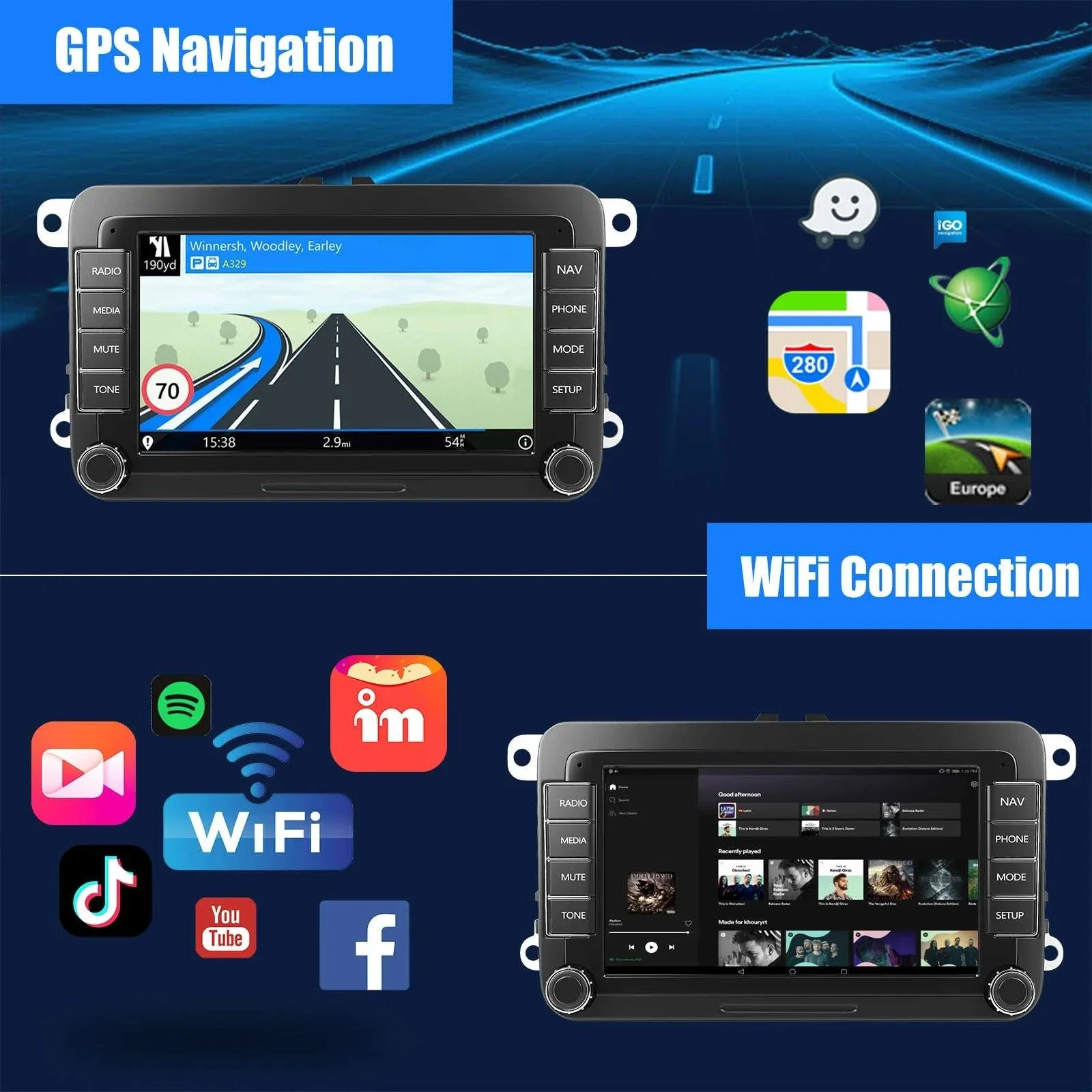 7" Android 14 Car Stereo for VW with CarPlay, GPS & Voice AI - Image 3