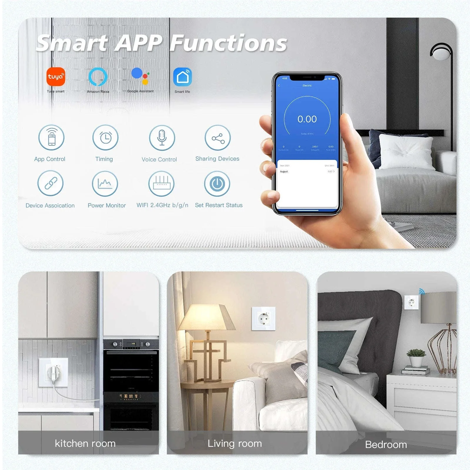 EU 16A Wall Power Socket with Glass Panel (110–250V) - Image 3
