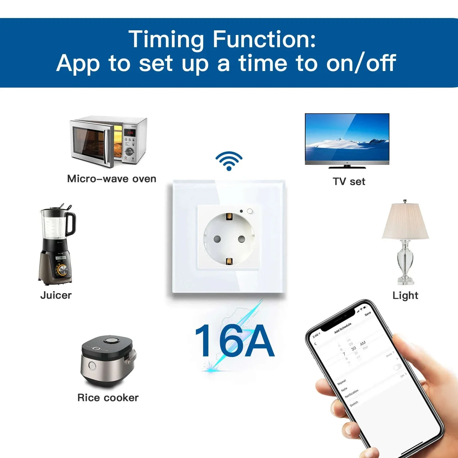 EU 16A Wall Power Socket with Glass Panel (110–250V) - Image 4
