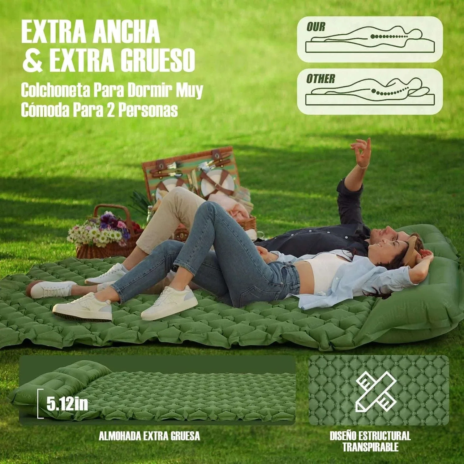Extra Wide Inflatable Sleeping Pad for Camping Travel - Image 3