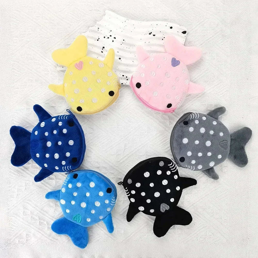 Blue Shark & Whale Plush Coin Purse Zipper Wallet - Image 4