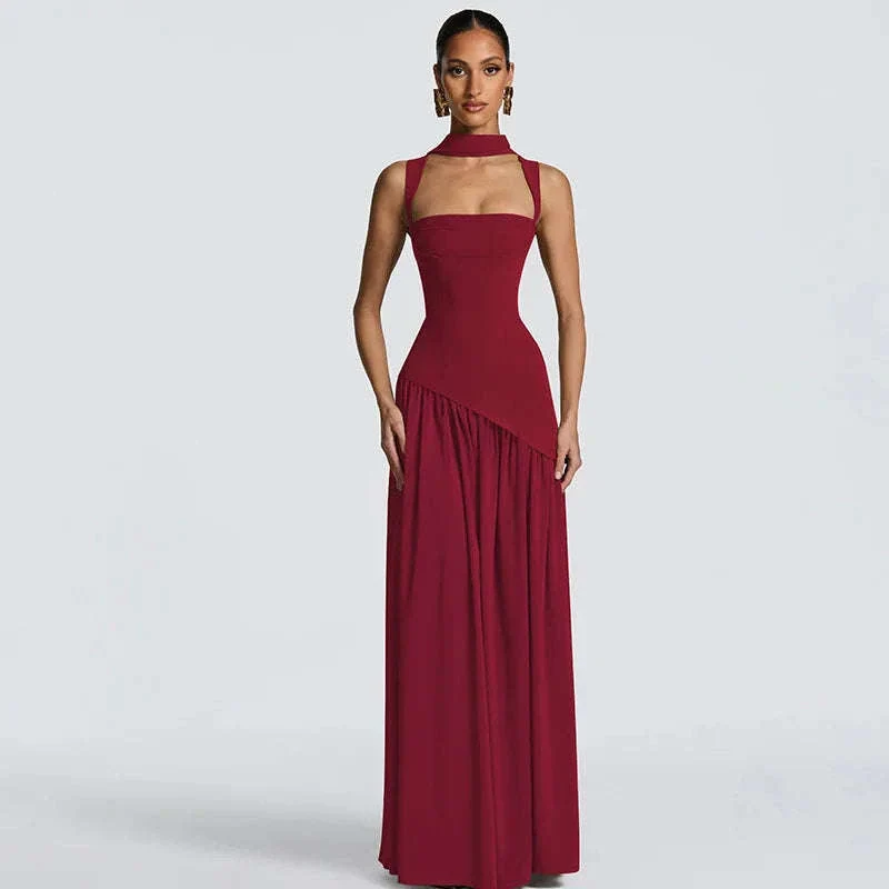 Elegant Sleeveless High Waist Slit Dress with Belted Sash - Image 14