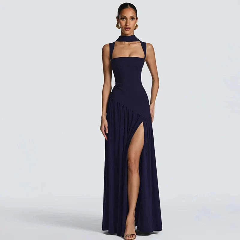 Elegant Sleeveless High Waist Slit Dress with Belted Sash - Image 17