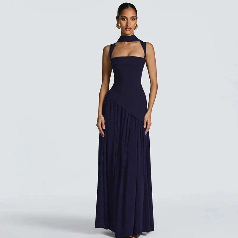 Elegant Sleeveless High Waist Slit Dress with Belted Sash - Image 19