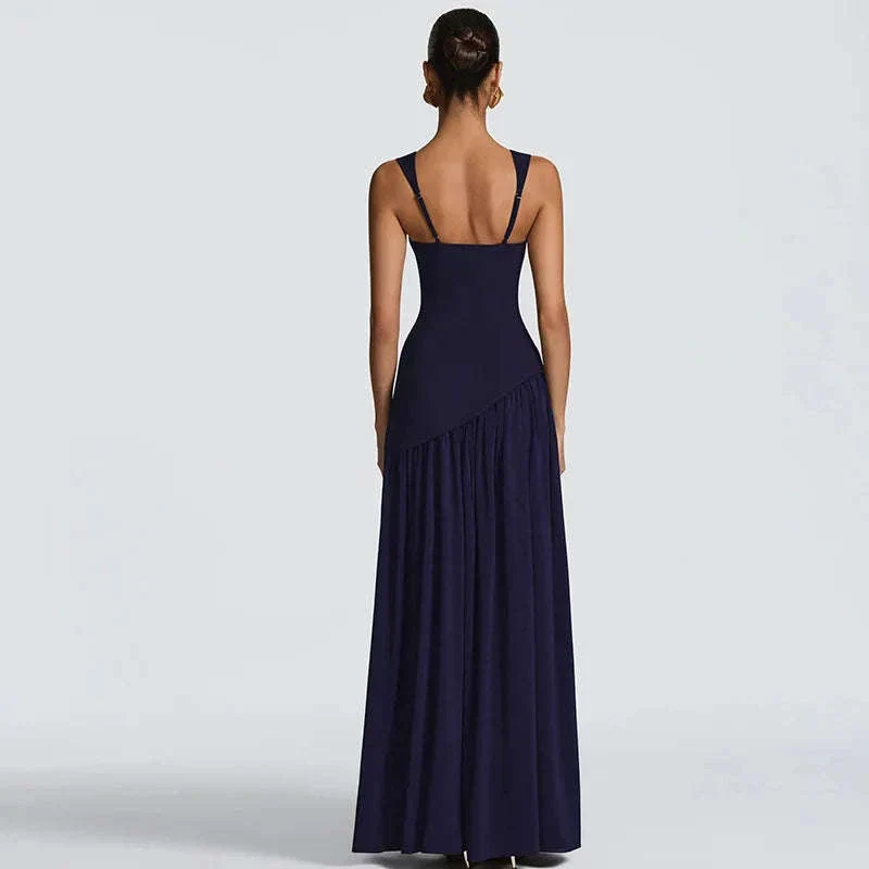 Elegant Sleeveless High Waist Slit Dress with Belted Sash - Image 21