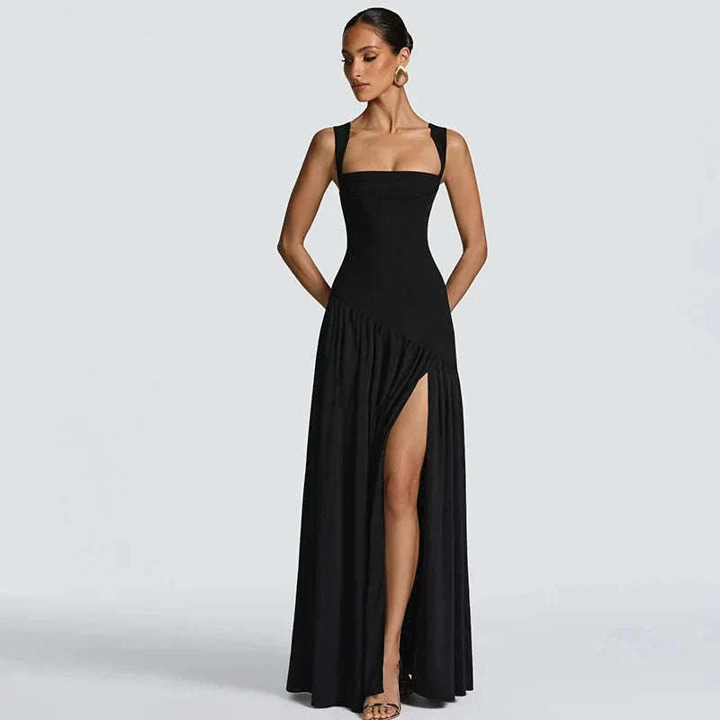 Elegant Sleeveless High Waist Slit Dress with Belted Sash - Image 24