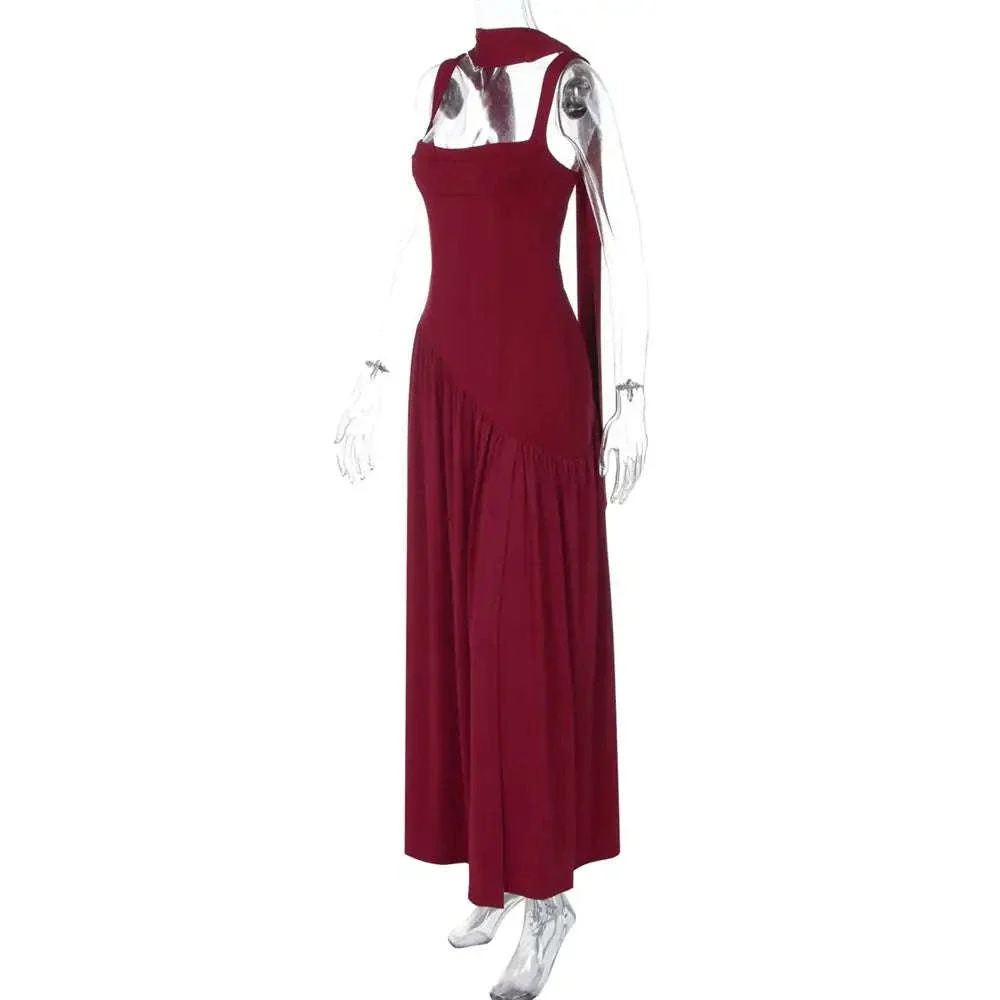 Elegant Sleeveless High Waist Slit Dress with Belted Sash - Image 27