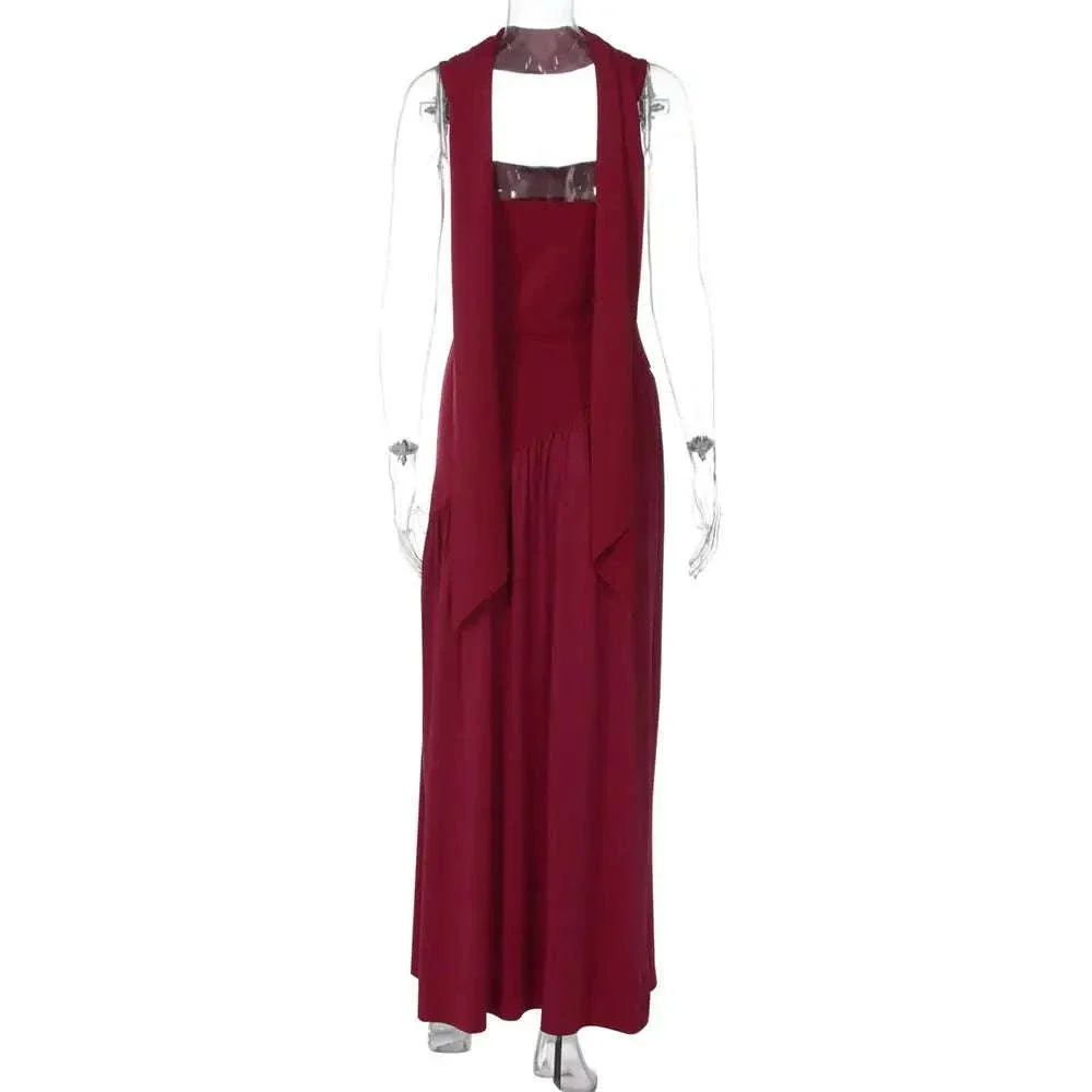 Elegant Sleeveless High Waist Slit Dress with Belted Sash - Image 9