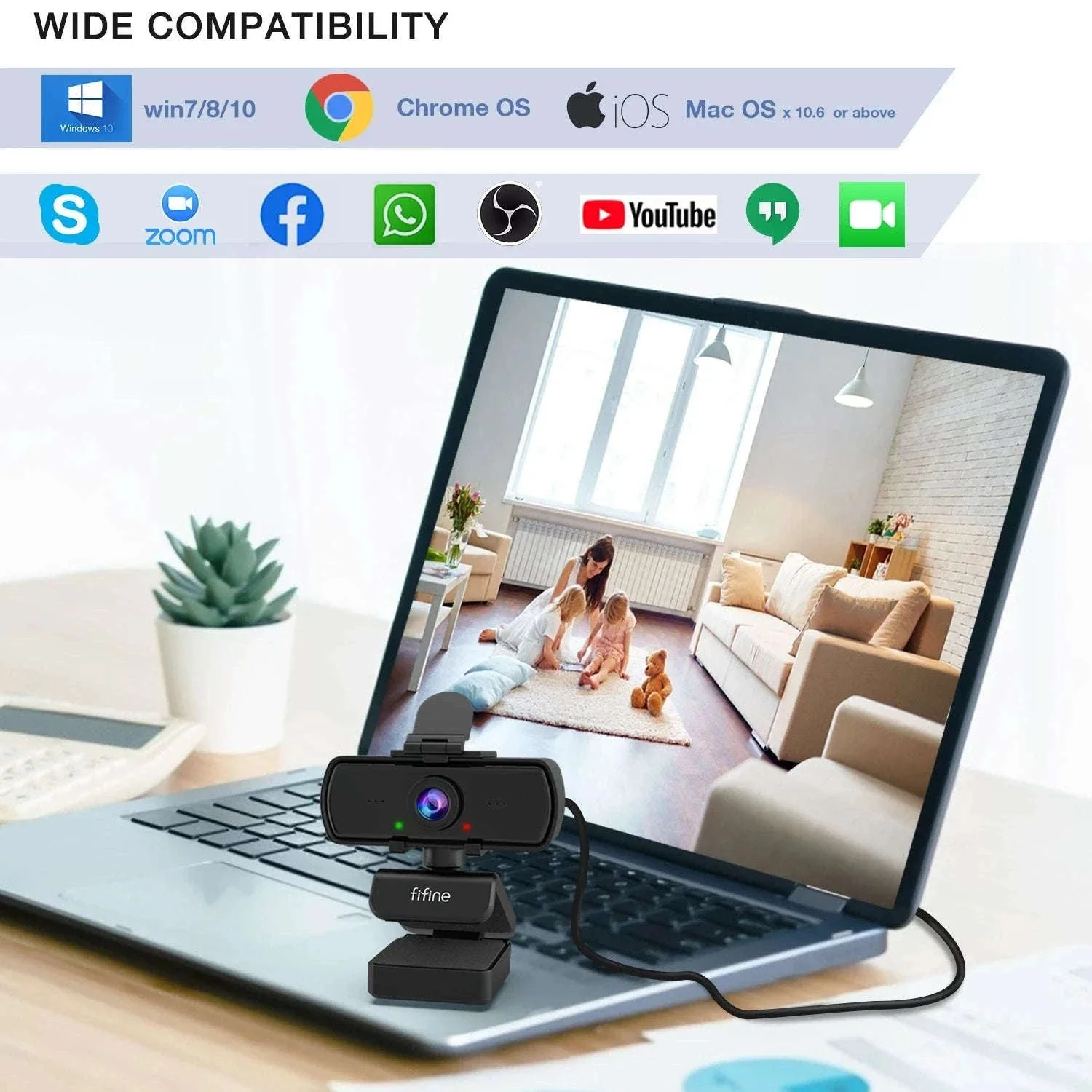 FIFINE 1440p Full HD PC Webcam with Microphone and Tripod - Image 13