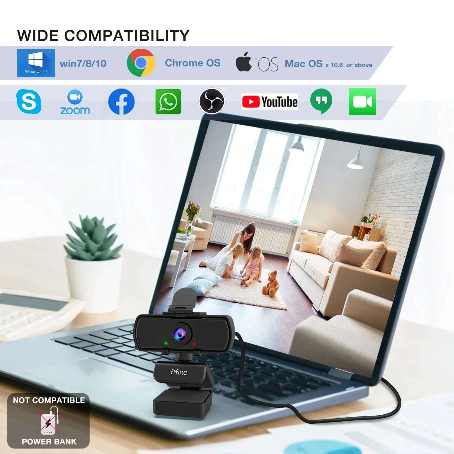 FIFINE 1440p Full HD PC Webcam with Microphone and Tripod - Image 5