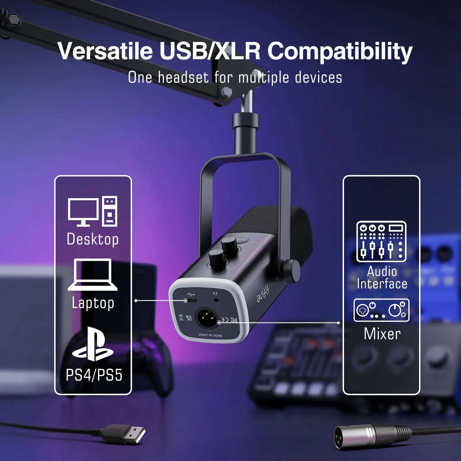 FIFINE AM8T Gaming Microphone Kit with USB/XLR and Boom Arm - Image 6