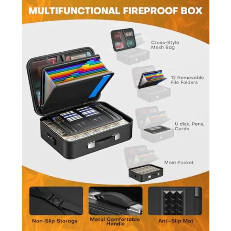 Fireproof Document Box with Lock for Home Office Storage - Image 3