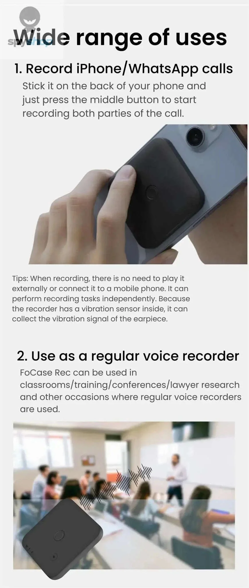FoCase Rec CR1 AI Voice Recorder with Dual Mic Clarity, 64GB - Image 8