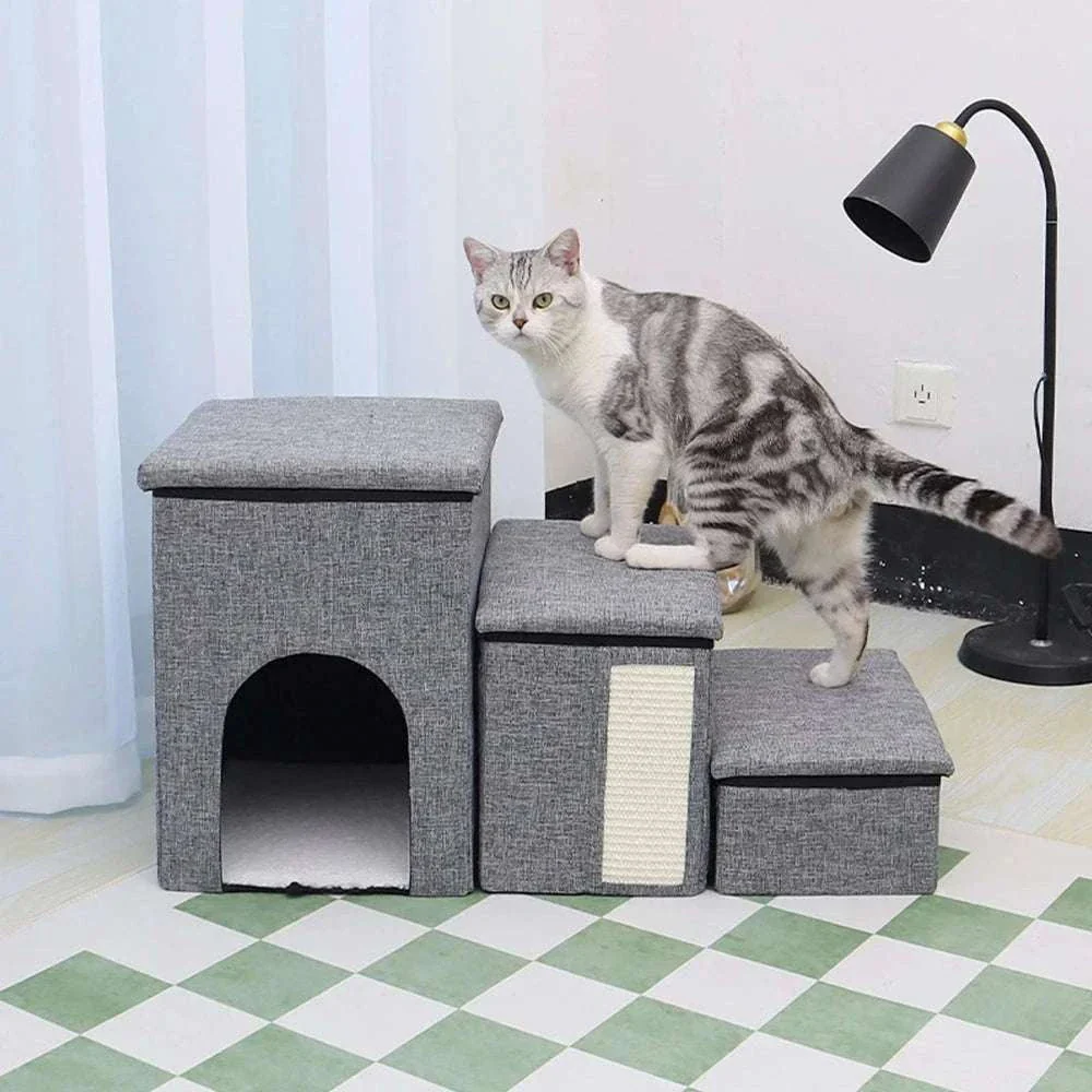 Foldable Dog Stairs with Storage 3-Step Pet Ramp for Bed & Sofa - Image 6
