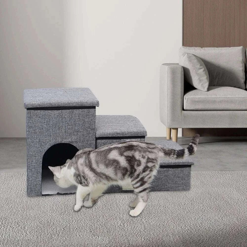 Foldable Dog Stairs with Storage 3-Step Pet Ramp for Bed & Sofa - Image 8