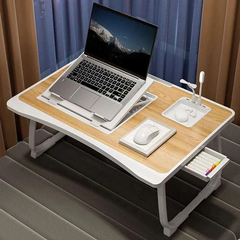 Foldable Laptop Desk with Drawers – Adjustable Reading & Bed Tray - Image 2