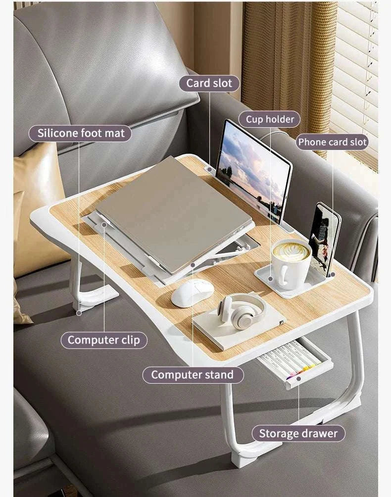 Foldable Laptop Desk with Drawers – Adjustable Reading & Bed Tray - Image 8