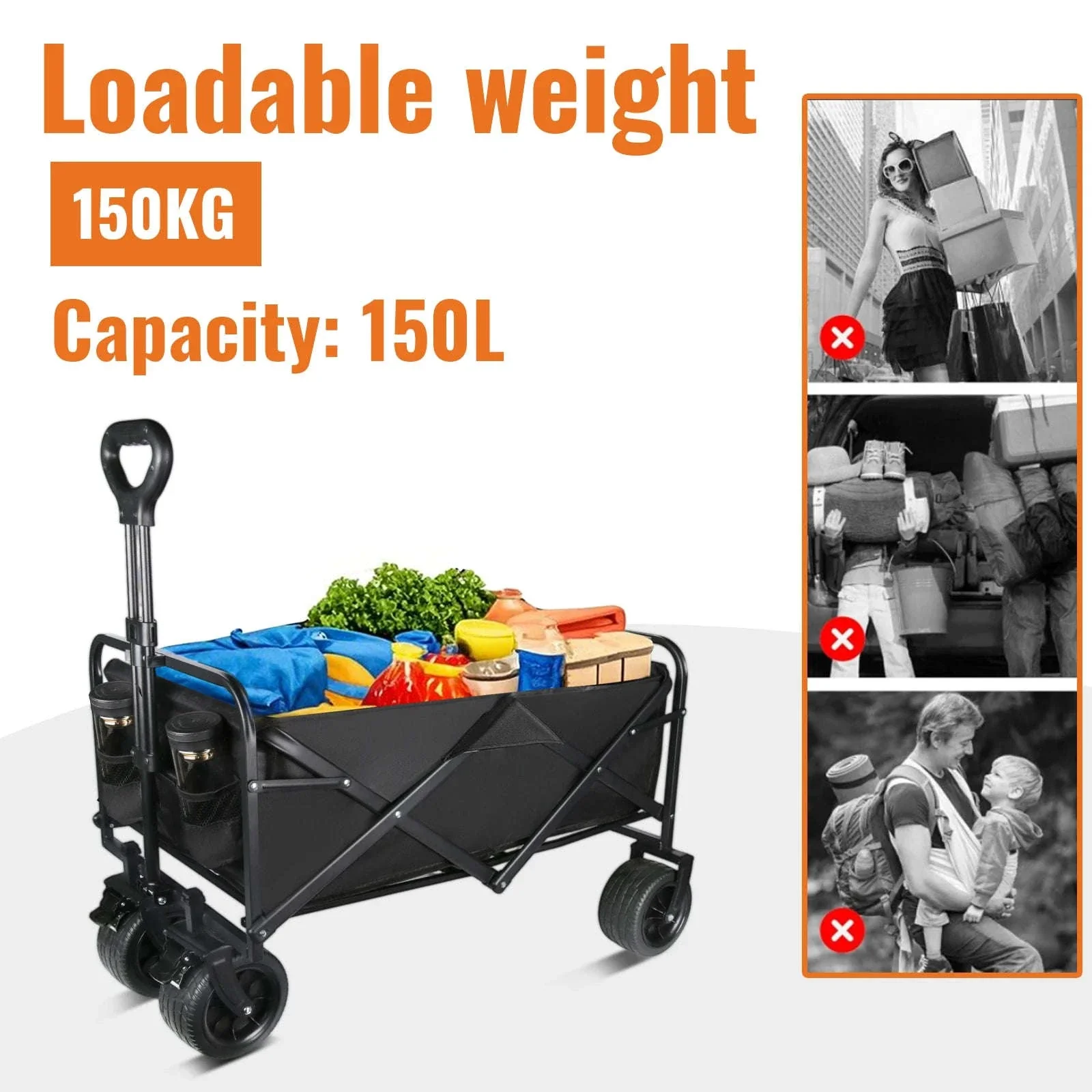 Folding Camping Cart with 100L/150L Capacity & All-Terrain Wheels - Image 22