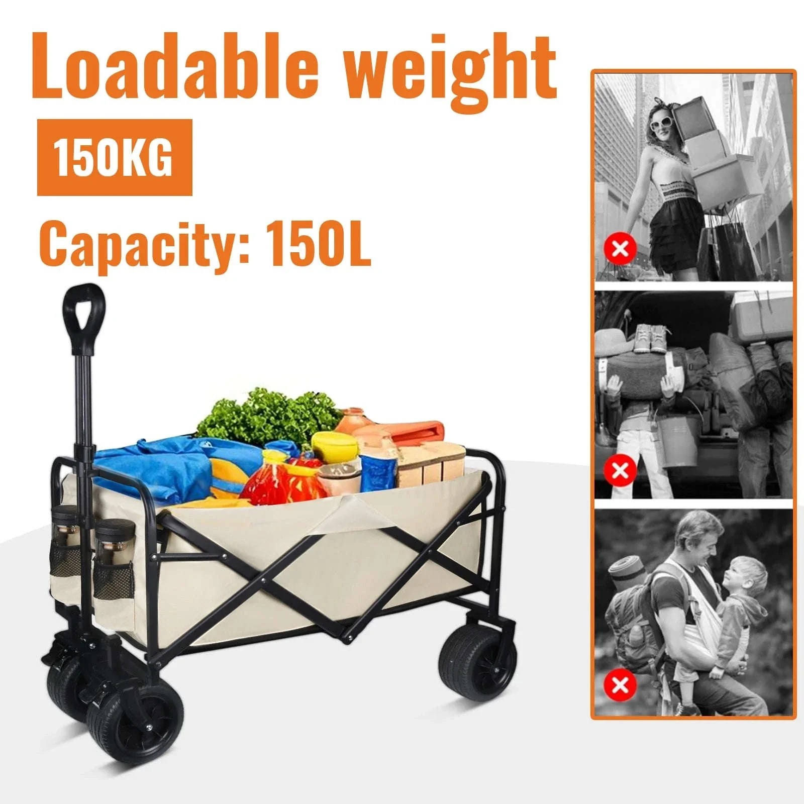 Folding Camping Cart with 100L/150L Capacity & All-Terrain Wheels - Image 23