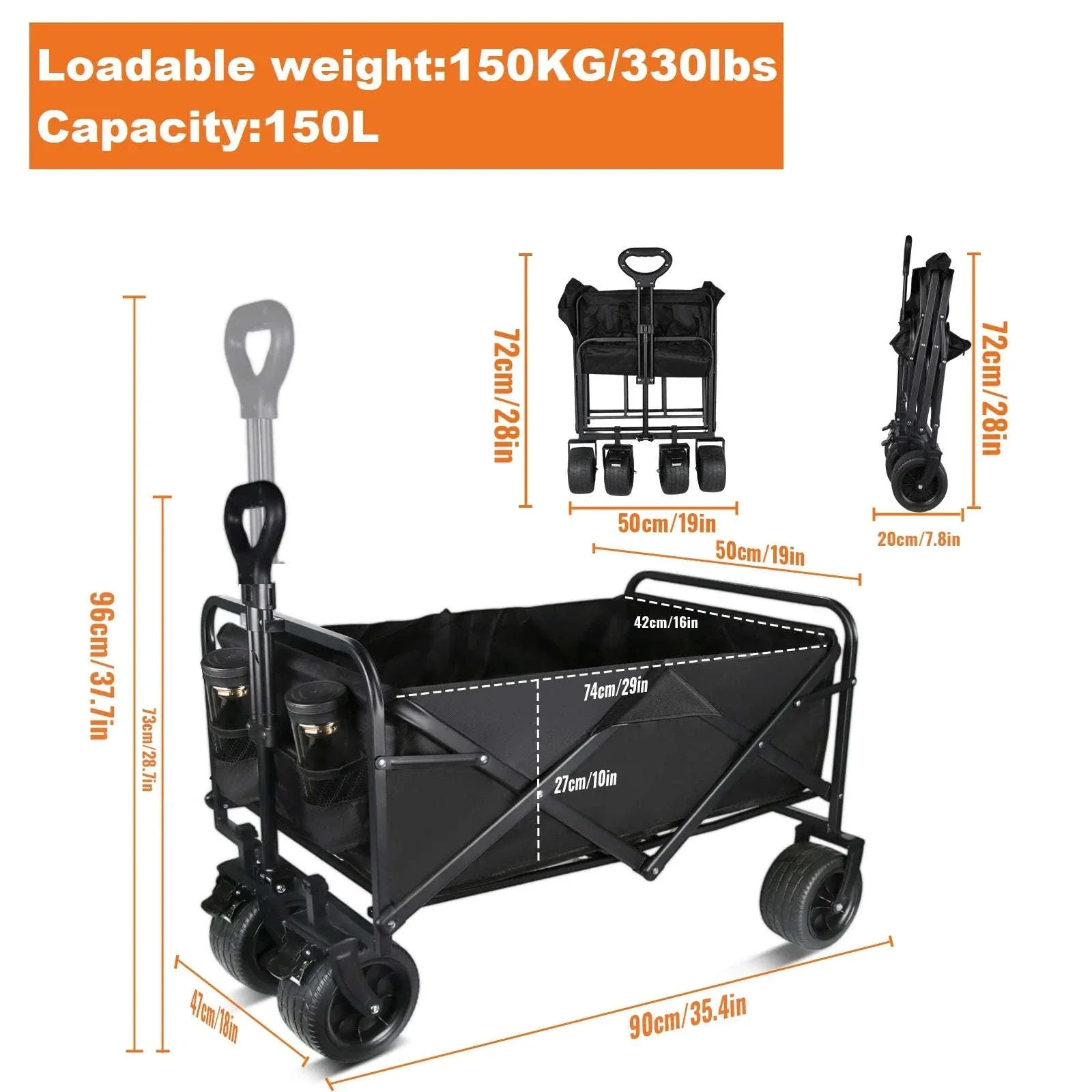 Folding Camping Cart with 100L/150L Capacity & All-Terrain Wheels - Image 58