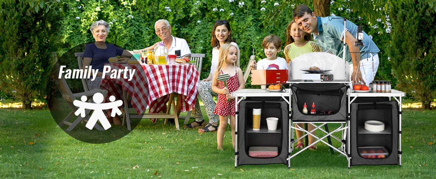 Folding Camping Kitchen Table with Storage and Windscreen - Image 17