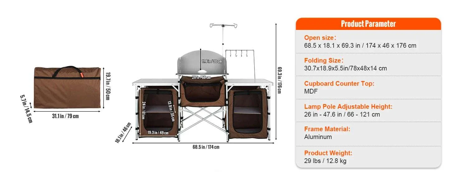 Folding Camping Kitchen Table with Storage and Windscreen - Image 19