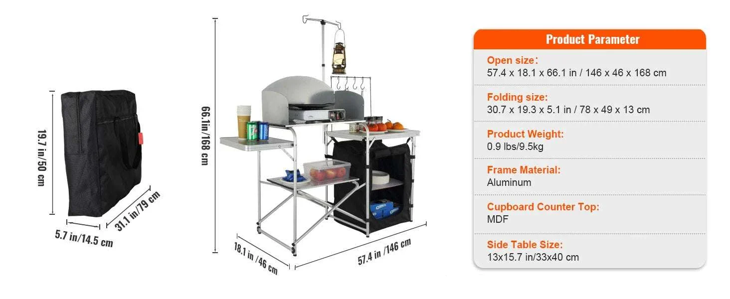 Folding Camping Kitchen Table with Storage and Windscreen - Image 20