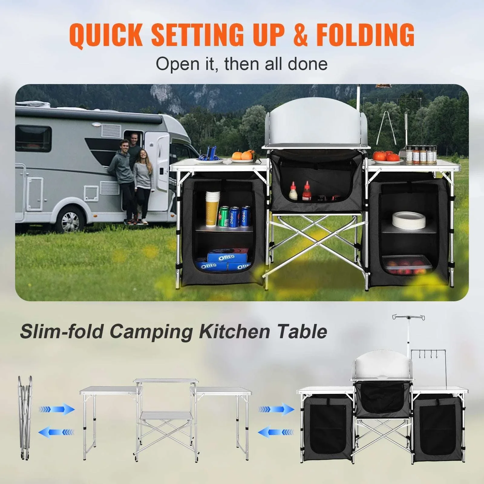 Folding Camping Kitchen Table with Storage and Windscreen - Image 6