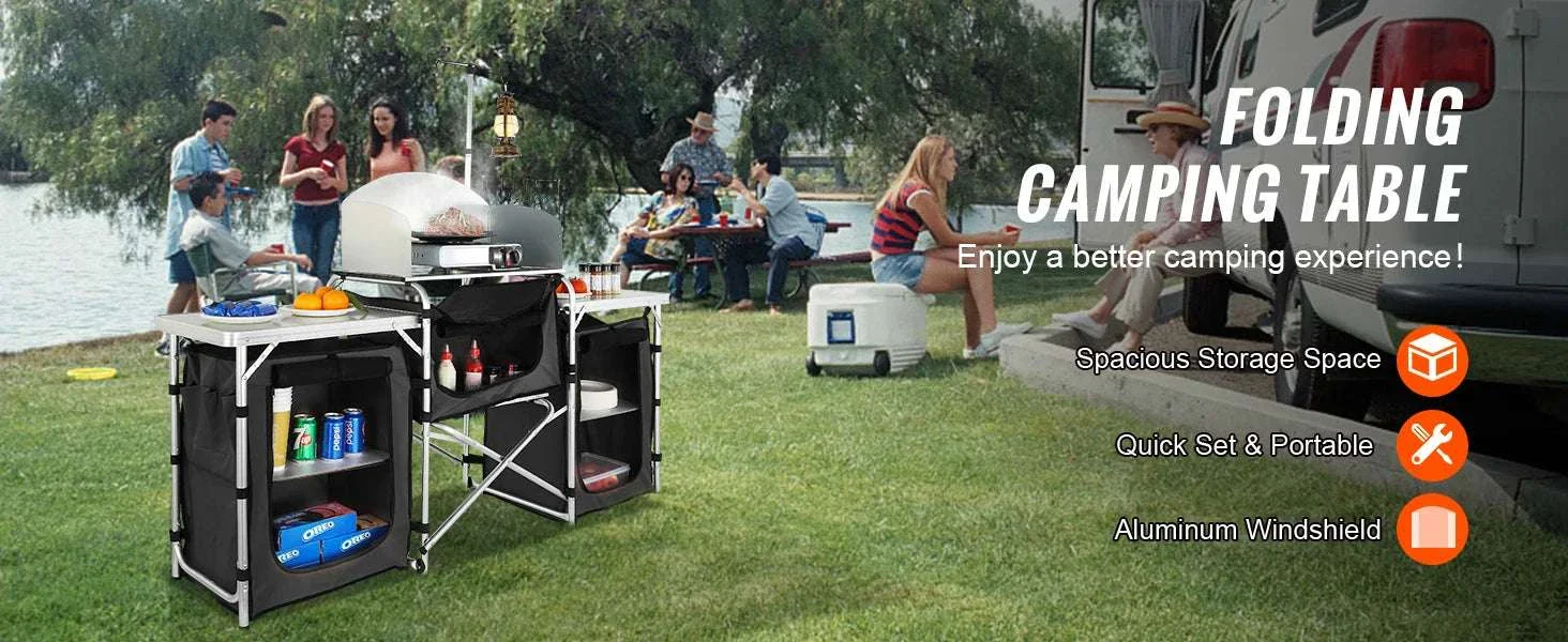 Folding Camping Kitchen Table with Storage and Windscreen - Image 8