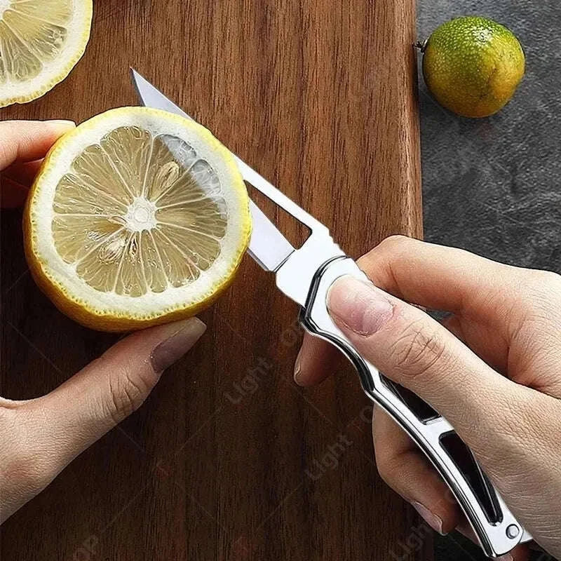 Folding Fruit Knife with Stainless Steel Blade and Keychain - Image 11